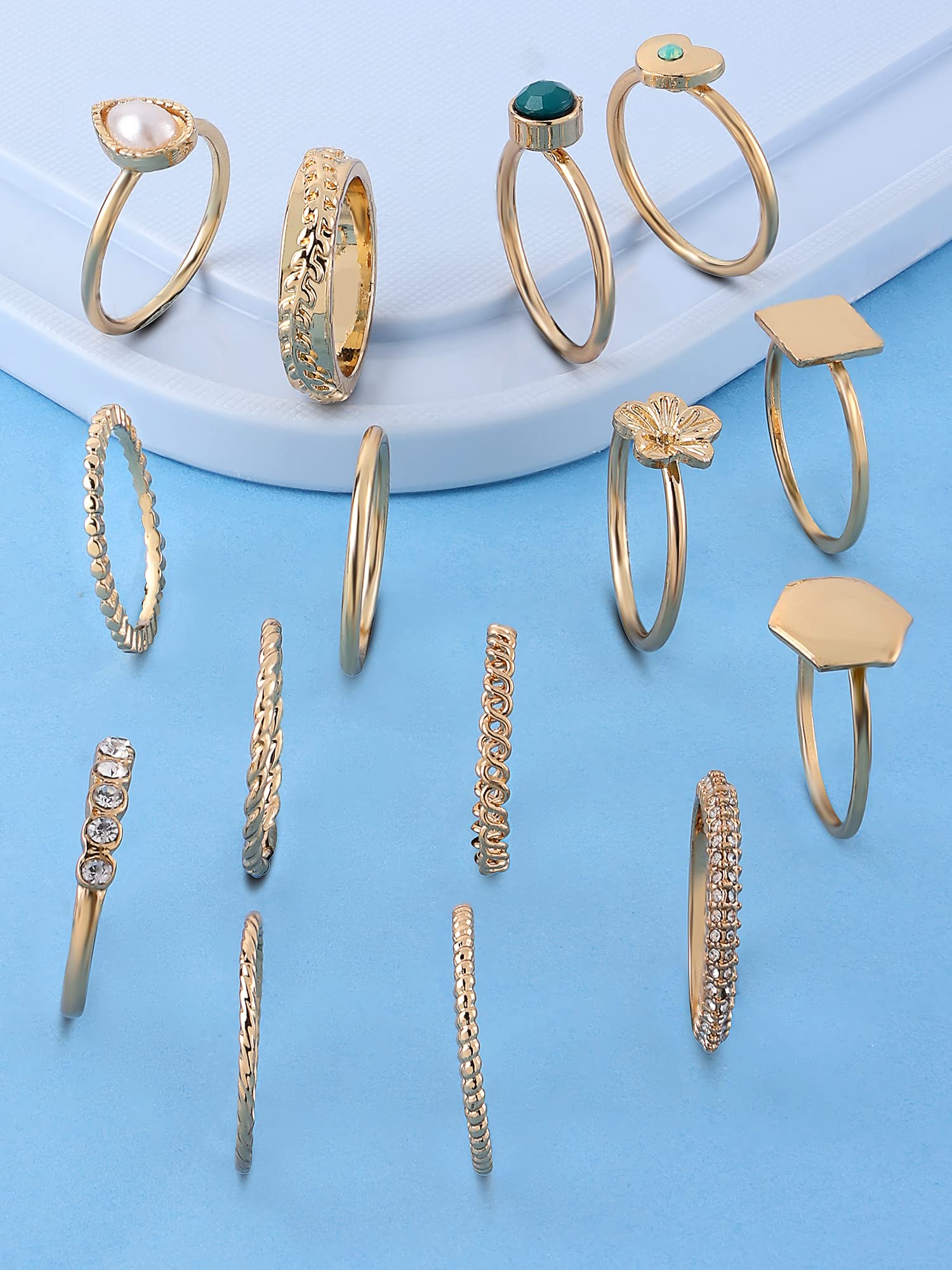 Set of 15 Contemporary Stackable Rings For Women